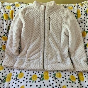 Women’s Calvin Klein Fleece Zip Up Ivory/Cream. Gold Zippers Large.